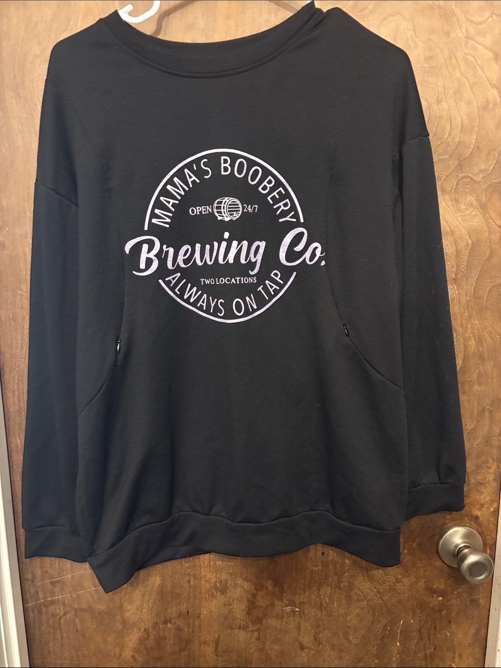 Black "Mama's Boobery Brewing Co." maternity Long Sleeve Tee